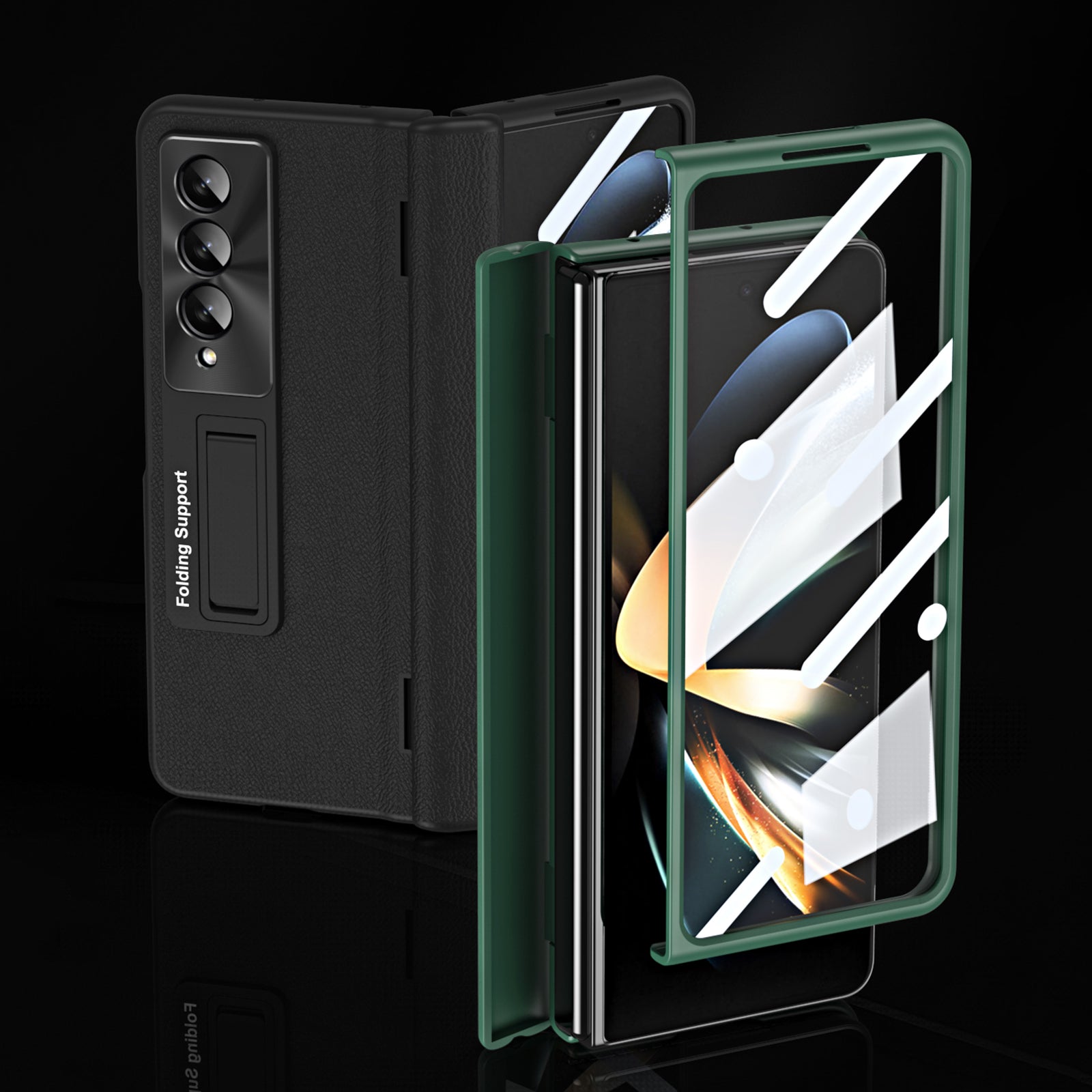 For Samsung Galaxy Z Fold3 5G Leather Coated PC Phone Case Hinge Protection Kickstand Cover with Tempered Glass Film For Samsung Galaxy Z Fold3 5G Leather Coated PC Phone Case Hinge Protection Kickstand Cover with Tempered Glass Film